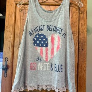 Patriotic Heart Tank Top with Lace Trim
